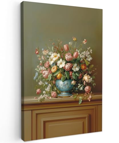 Peinture sur toile vase de fleurs tulipes décoration murale salon classique nature morte 60x80cm