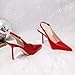 RIBONGZ Red Elegant Dressy Heels for Women Closed Toe Pointy High Heels Sexy Slingback Pumps Wedding Bride Kitten Heels Prom Party Evening Shoes 7.5