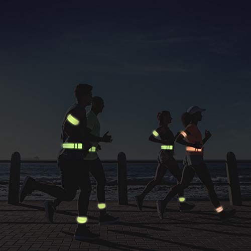Morbeste 6 PCS Reflective Running Gear, High Visibility Glow Safety Reflective Belt or Sash, Lightweight Reflective Band Strap for Running, Walking, Cycling - Fits Women, Men, Kids (Green+Orange) - Thumbnail 4