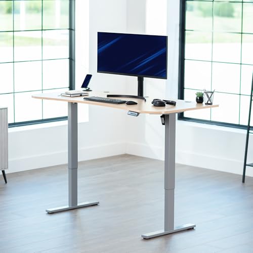 Image of VIVO Electric 63 x 32 in Standing Desk, Memory Height Adjustment, 1B Series, Holds 220 lbs, Light Wood Top Gray Frame, DESK-KIT-1G1C