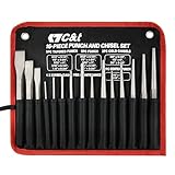 C&T 16-Piece Punch and Chisel Set with Storage Pouch, Including Taper Punch, Cold Chisels, Pin Punch, Center Punch, Chrome Vanadium Steel