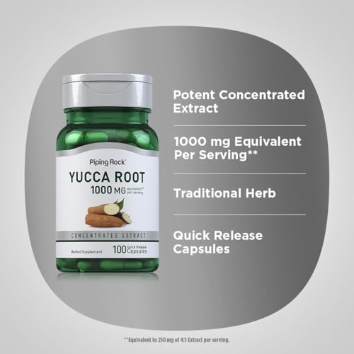 Piping Rock Yucca Root Capsules 1000mg | 100 Count | Extract Concentrate | Herbal Supplement | Non-GMO, Gluten Free - Thumbnail 4