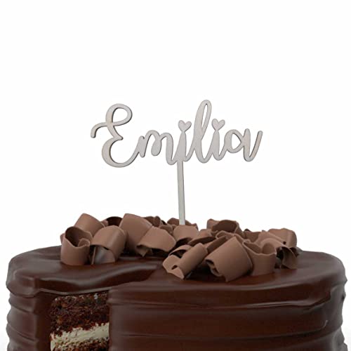 Personalisierte Cake Topper aus Holz Tortenstecker mit Namen Geburtstag Hochzeit Taufe Kommunion Torten Kuchen Deko (Wunschname)