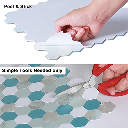 Benice Peel And Stick Backsplash Kitchen Tile,Shower Backsplash Shower Tiles Peel And Stick Waterproof Tile Stickers Peel And Stick Hexagon Tile Bathroom Stick Tiles Teal(5Sheets) Blue #TOP6