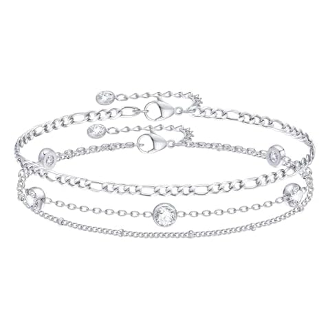 Juvux Silver Ankle Bracelets for Women 2 Pcs Silver Layer Anklet for Women Waterproof Summer Beach Foot Chain Jewelry Gifts for Women, Simple Gold Chain Anklets Set Gifts for Friends Cover