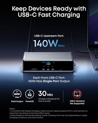Anker Prime Docking Station (DL7400), 14-Port Triple Display with DisplayLink, 140W Max, Smart Display, Triple 4K 60Hz, Cooling Fan, for macOS and Windows (The Latest DisplayLink Driver Required) - Image 6