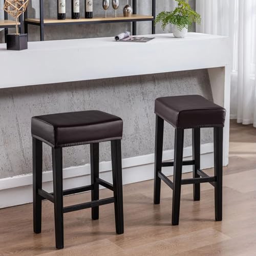 Image of YISUN Stool Covers Rectangle - 2 Pack Stretch Oilproof Waterproof PU High Chair Cover Vanity Stool Cover Pub Counter Bar Stool Covers Saddle Seat Cover with Elastic Bands