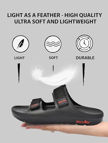 Image of HEALTH FIT Extra Soft Premium Classic Cushion Sliders /Slipper footbed with Double Adjustable Strap Comfortable Light Weight Anti-Skid Waterproof Stylish Flip Flops for Men's HF153