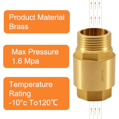 Messing Rückschlagventil 3/4 Zoll, 3/4'' Rücklaufventil IG zu AG, Rückflussverhinderer mit Innengewinde und Außengewinde, Rückschlagventil Abwasser für Pumpe, Waschmaschine, Garten, Regentonne