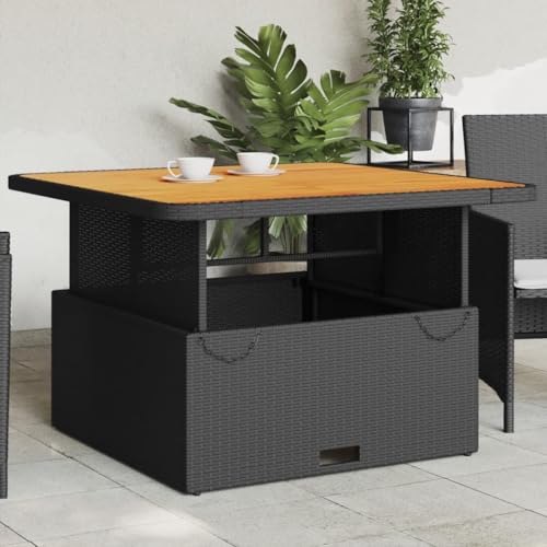 Acacia Wood Outdoor Coffee Table 110x110x71 cm with Poly Rattan and Steel Frame - Adjustable Height Garden Table for Your Patio - Image 2