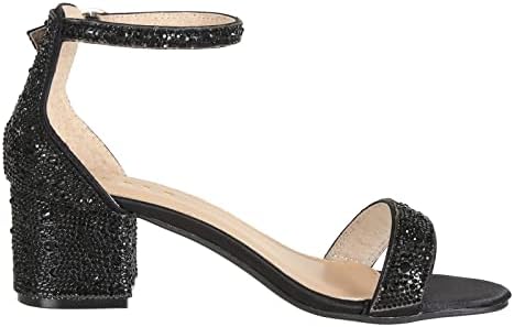 J's.o.l.e Women's Sparkly Open Toe Low Block Heel Rhinestone Dress Sandals Wedding Shoes for Bride Black US Size 8.5 | Image 5