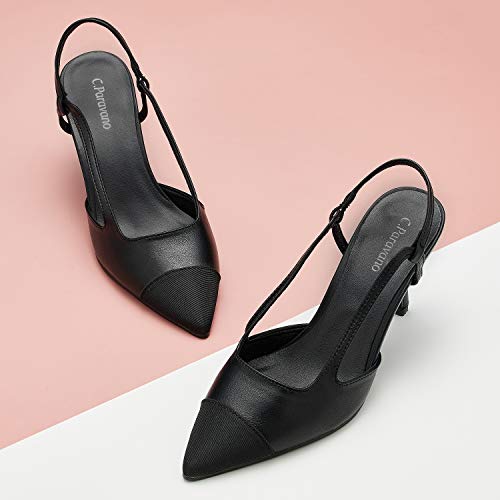 C.paravano Slingback Pumps I Women's Pumps I Slingback Heels For Women I Women's Slingback I Slingback Pumps I Black Slingback Pumps I Black Slingback (Size 39, Black Heels) #TOP1