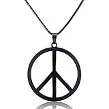 Tatuo 1 Piece Metal Peace Sign Pendant 1960s 1970s Hippie Party Accessories Necklace (Black)