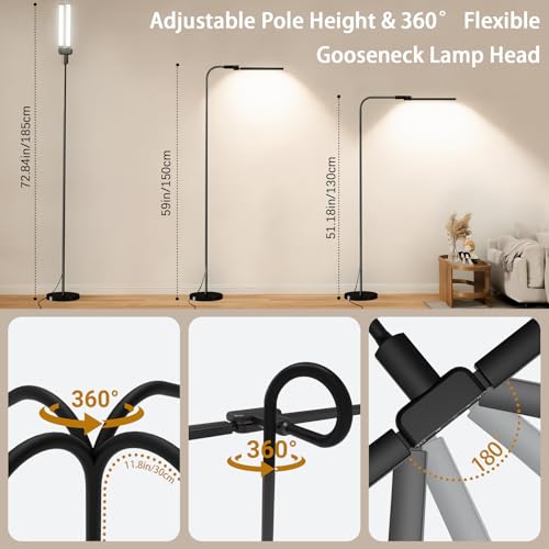 Image of SIBRILLE LED Floor Lamp, 24W Dual Head Dimmable Standing Lamp with Remote & Touch Control, Adjustable Gooseneck, 3000K-6500K Modern Reading Lamp for Living Room, Bedroom, Office & Crafts