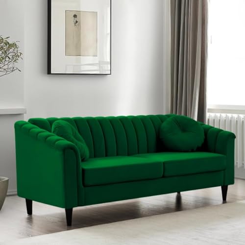 Image of FURNY Dorano 3 Seater Fabric Sofa Set (Green)