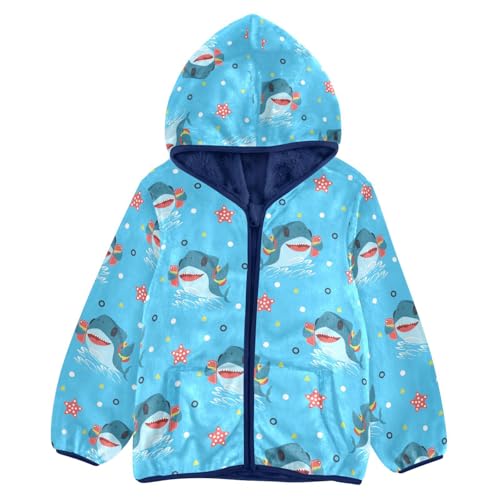 Cute Shark Girls Fleece Jacket Girls Fall Jacket Girls Zip Up Hoodie Girls Sherpa Jacket 2-10T