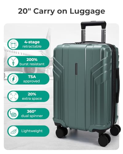 Image of BAGSMART Expandable Carry On Luggage 22x14x9 Airline Approved, Haze Green | Spinner Wheels, TSA Lock, Lightweight Hard Shell, Suitcase,22x14x9 Airline Approved,
