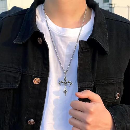 Image of NUDFSY 2 Pcs Gothic Jewellery, Cross Pendant For Men, Flame Punk Cross Necklace Set For Men And Women, Chain For Men, Pendant, Mens Accessories Stylish, Gothic Punk Statement Jewelry