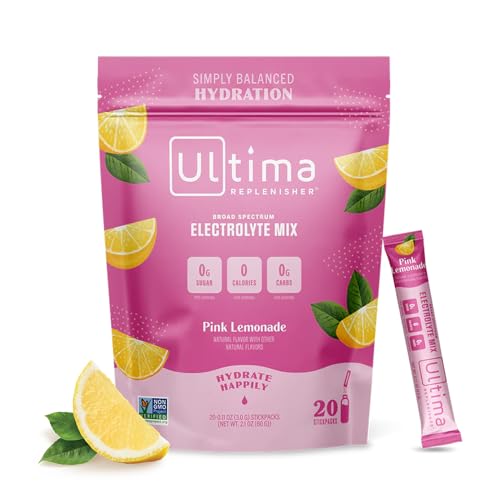 Image of Ultima Replenisher Daily Electrolyte Drink Mix – Pink Lemonade, 20 Stickpacks – Hydration Packets with 6 Electrolytes & Trace Minerals – Keto Friendly, Vegan, Non-GMO & Sugar-Free Electrolyte Powder