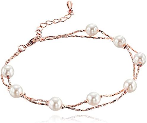 Crystalline Azuria Multi Strand Pearl Bracelet with Simulated White Pearls 18K Rose Gold Plated for Women Bracelet