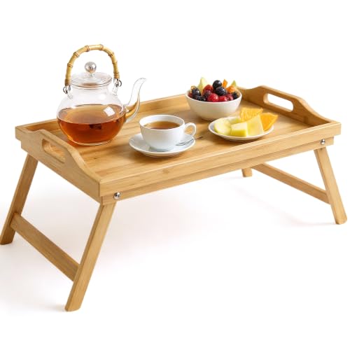 QMBasic Frühstücks-Tablett klappbar Holz Serviertablett Betttablett Tablett Faltbare Beine im Bett