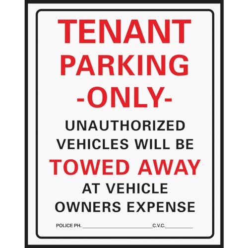Hy-Ko Products 701 Tenant Parking Only Heavy Duty Plastic Sign 15" x 19.25" White/Black/Red, 1 Piece