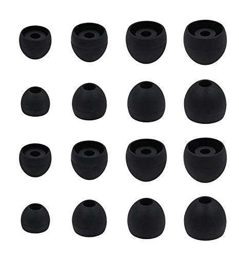 Replacement Ear Tips for HBS1100 Wireless Headphones, BLUEWALL Ear Cushion Ear Tips for LG HBS 1100, L/M/S/XS Size Durable Soft Gel for HBS-1100, 8 Pair (Black)