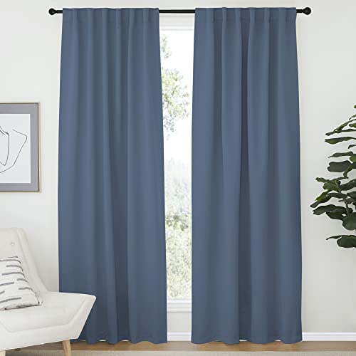 NICETOWN Living Room Blackout Curtains, Stone Blue Blackout Window Covering with Rod Pocket and Back Tab, Home Decoration Draperies for Kis Room (2 PC