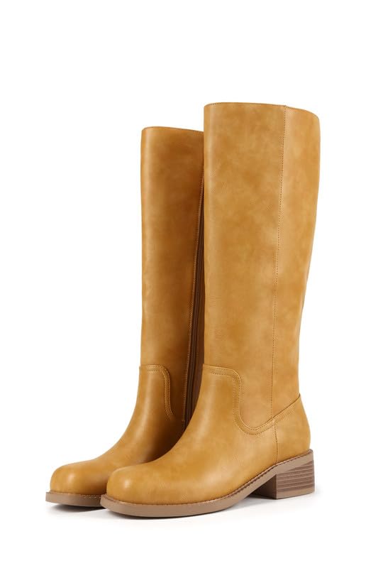 Image of ZJA Knee High Boots Square Toe Boots Low Heel Flat Long Boots for Women Dress Chunky Comfortable Tall Boots