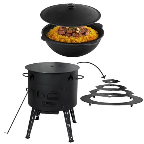 4BIG.fun Utschak Uchag Ø40 Uchag 2 mm Acier 12 L Kazan Wok Four à ragoût Utschag Anneaux d'adaptation pour poêle de camping Kazan Cheminée Cuisine extérieure Four Barbecue Canon à goulasch Pot en