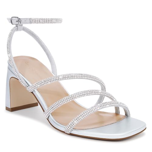 Image of CosyFever Women's Rhinestone Block Heels, Square Toe Strappy Dress Heels with Ankle Strap, Sparkly Heels for Wedding Guest, Prom, Party