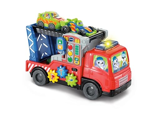 VTech Road Rescue Car Carrier Interactive Car Carrier Truck Includes 2 Cars 55+ Sound Effects Motor Skills Development Suitable for Ages 12 18 24 Months English Version