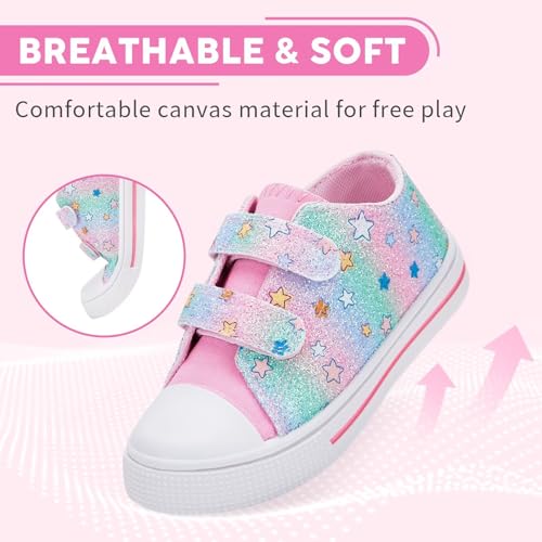 Toddler Boys Girls Canvas Sneakers, Kids Classic Low Top Dual Hook and Loops Walking Shoes with Adorable Patterns, Glitter, Size 5 — view 4