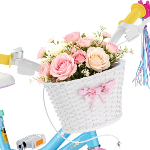 Image of KORIMEFA Girl Bike with Training Wheel, Age 3-12 Princess, 12 /14 /16 /20in | Kids Gift for Ride on Toy, with Basket /Streamers, Coaster Brake, Multi Colors