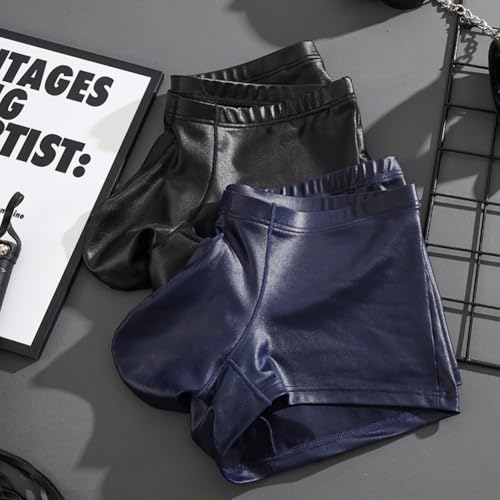 Men's Imitation Leather Underwear Trunks Low Rise Pouch Boxer Briefs4