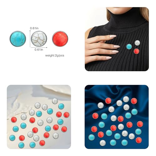 Image of 30 Pack Funny Turquoise Pins Set Cute Vintage Round Crystal Gemstone Lapel Pin Brooch Badges Funny Pins for Backpacks Badges Jackets Hats Accessories for Women Men