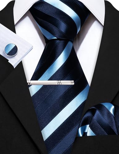 Image of Barry.Wang 6 PCS Men Ties Set Silk Business Fashion Woven Necktie Handkerchief Cufflinks Paisley Stripe Wedding Party