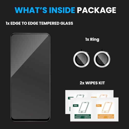 Image of ArmourPro Edge to Edge Tempered Glass for Motorola G77 Power with Silver Camera Ring Guard, 9H Screen Protector, Anti-Scratch, Anti-Fingerprint, Bubble-Free Installation Kit