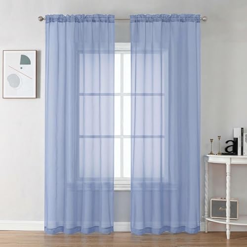 Image of Chyhomenyc Sheer Curtains 84 Inches Long 2 Panels Set - Light Filtering Soft Airy Window Curtains, Rod Pocket for Living Room Bedroom Window Drapes, 42Wx84L Inch, Denim Blue