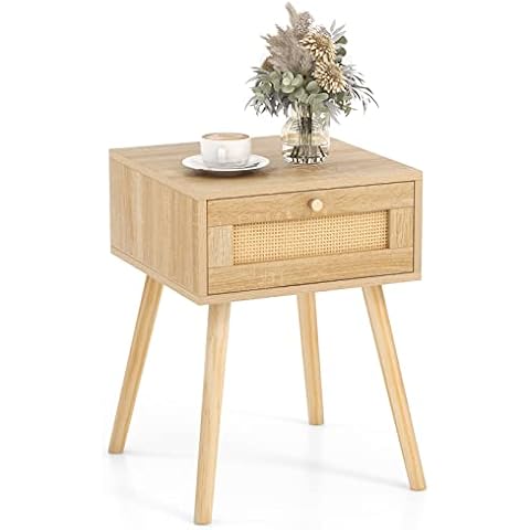 COSTWAY Nachttisch mit Schublade, Beistelltisch mit Rattan-Design Cover