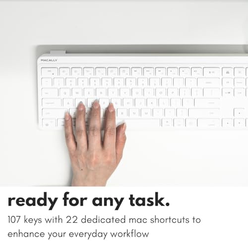 Macally USB C Wired Keyboard for Mac (USB C + USB A) – Full Size Keyboard with 22 Shortcuts, Quiet Typing, for MacBook, iMac, Mac mini, iPad – White - 4