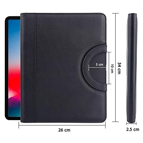 Graduatepro Portfolio Binder Leather Zippered Padfolio Folder Business Case Organizer Bag For Pad Notebook Resume For Women Men, Black #TOP2