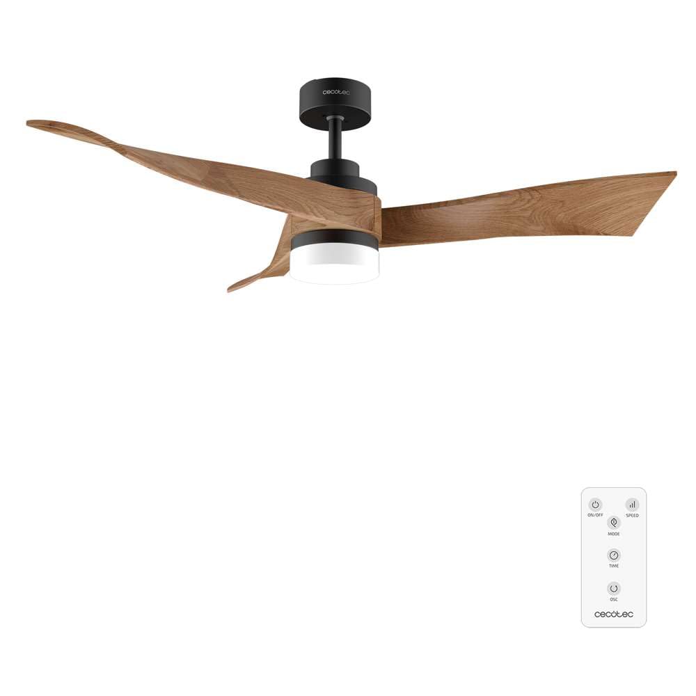 Cecotec Ventilador de Techo con Luz EnergySilence Aero 5285 DarkWood. 40W, Diámetro 52", Motor DC, Mando a distancia, luz LED de 18W, Temporizador programable, Modo winter-summer