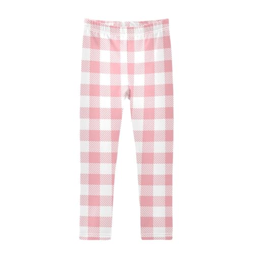 Pink White Buffalo Plaid Girl's Leggings Tights Trousers Dance Pants Yoga Pants Girls Athletic Pants, 4T