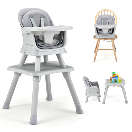 Image of GLACER 8 in 1 Convertible Baby High Chair - Adjustable High Chairs for Babies and Toddlers with Removable Tray, Dual Cushions, Activity Table and Chair Set, Booster Seat, Stool (Gray)