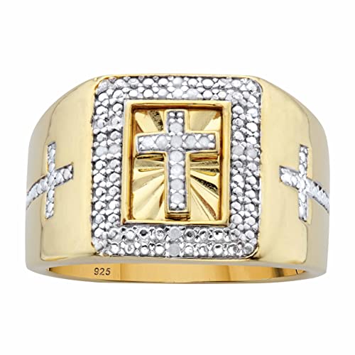 PalmBeach Men's Yellow Gold-plated Sterling Silver Round Genuine Diamond Cross Ring (1/10 cttw, I Color, I3 Clarity) Sizes 8-16