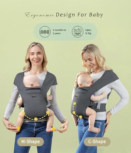 Image of Golden Bee Cozy Nest Newborn Baby Carrier, Ergonomic, Baby Wrap Carrier, M-Shape Sitting Position, Padded Head & Neck Support, Baby Carrier for New Born to Toddler 3-24 Months (3 to 12 Kg) (Grey)
