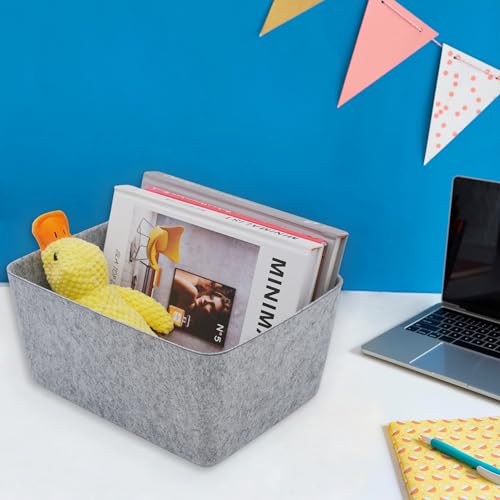 Image of Welaxy Felt Storage Bin, Wide Deep Drawer Organizer Caddy for Makeup, Jewelry, Stationery, Closet & Bathroom, Minimalist Box (Gray Bin, M)