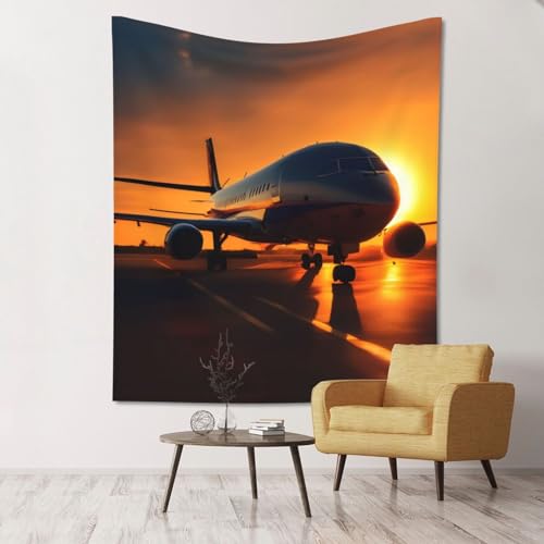 Tapisserie murale avion coucher du soleil décoration salon 152 cm