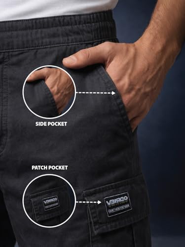 Image of Veirdo Men Twill Woven Cargo Shorts Lightweight Summer & Outdoor Wear Drawstring Waist Multi Pocket Design Adjustable Fit Comfortable, (S to 2XL)